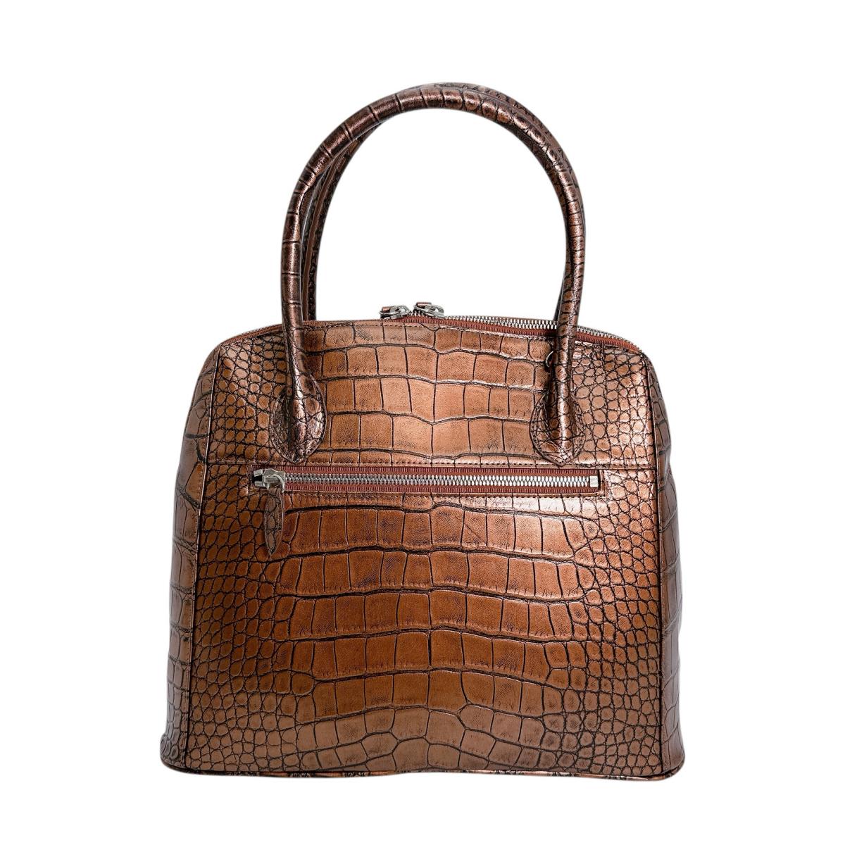 クロコダイル CROCODILE ハンドバッグ
 メタリック ブカッティー ストラップ付 クロコダイル 3994 ブラウン 【H】