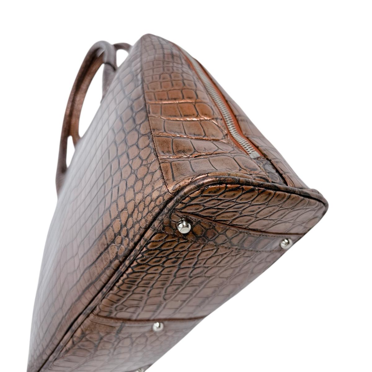 クロコダイル CROCODILE ハンドバッグ
 メタリック ブカッティー ストラップ付 クロコダイル 3994 ブラウン 【H】