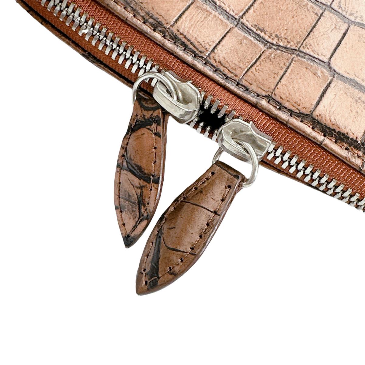 クロコダイル CROCODILE ハンドバッグ
 メタリック ブカッティー ストラップ付 クロコダイル 3994 ブラウン 【H】