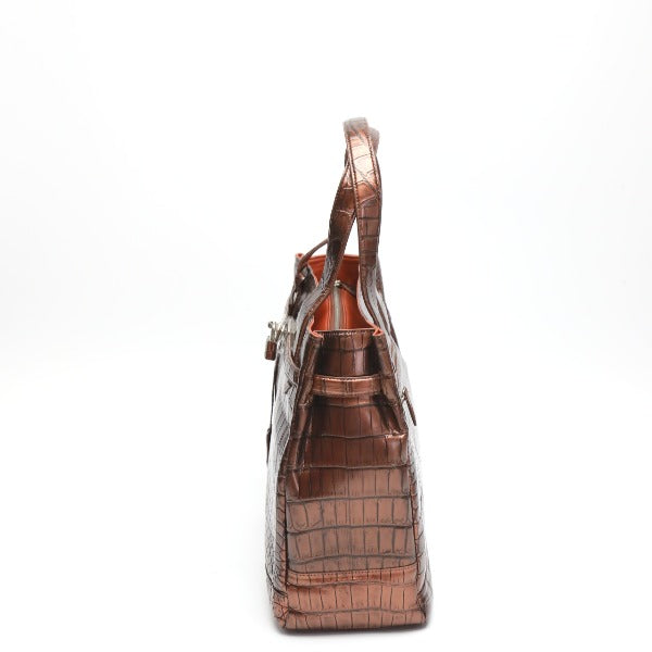 Crocodile CROCODILE Tote Bag
 Metallic Birkin-style Crocodile 3983 Brown [H]
 【second hand】 