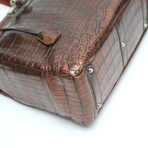 Crocodile CROCODILE Tote Bag
 Metallic Birkin-style Crocodile 3983 Brown [H]
 【second hand】 