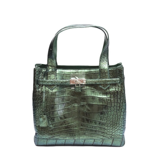 Crocodile handbag
 Birkin style metallic 3983 green [SS]
 【second hand】 