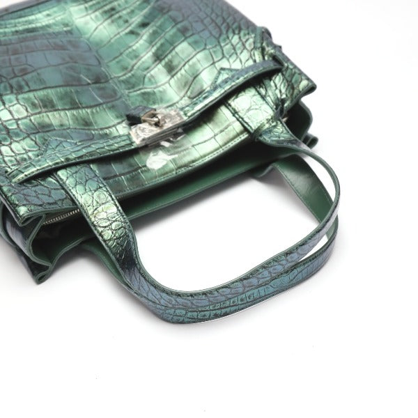 Crocodile handbag
 Birkin style metallic 3983 green [SS]
 【second hand】 