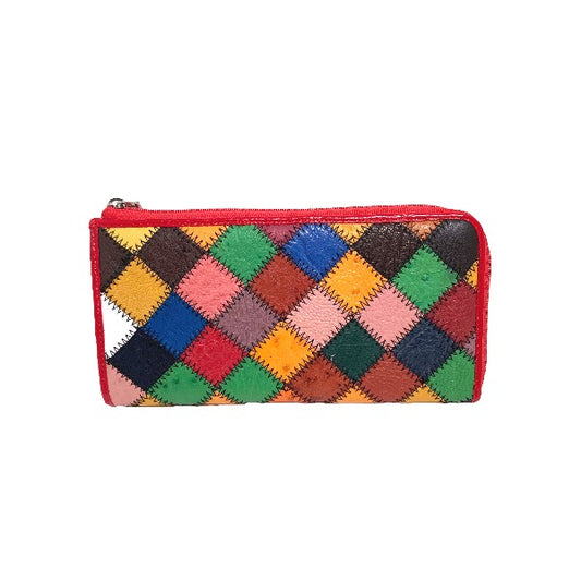 Ostrich long wallet
 L-shaped zipper long wallet patchwork lightweight Grimson Ostrich 2026 multicolor x red [SS] 