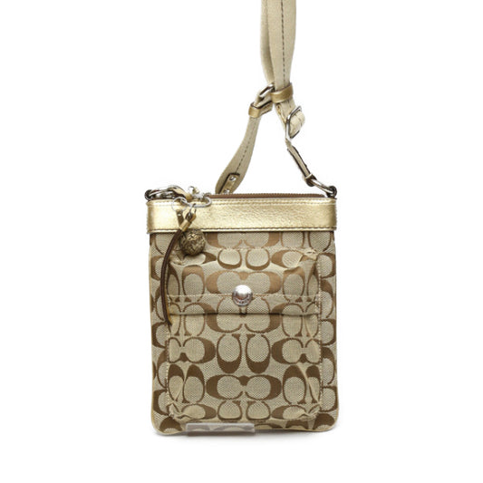 コーチ COACH ショルダーバッグ
 スウィングバッグ シグネチャー 斜めかけ レザー 7082 ブラウン×ゴールド 【SS】
 【中古】