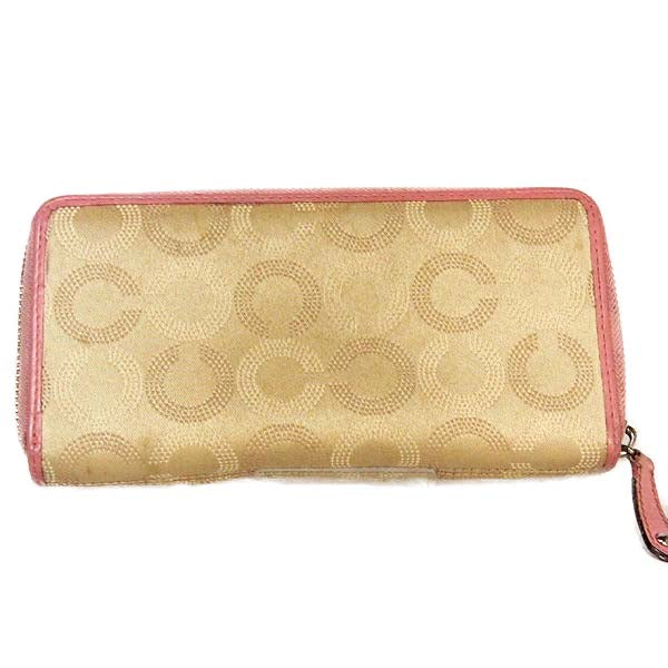 コーチ COACH 長財布
 ラウンドファスナー キャンバス 長財布 キャンバス ベージュ×ピンク 【SS】
 【中古】