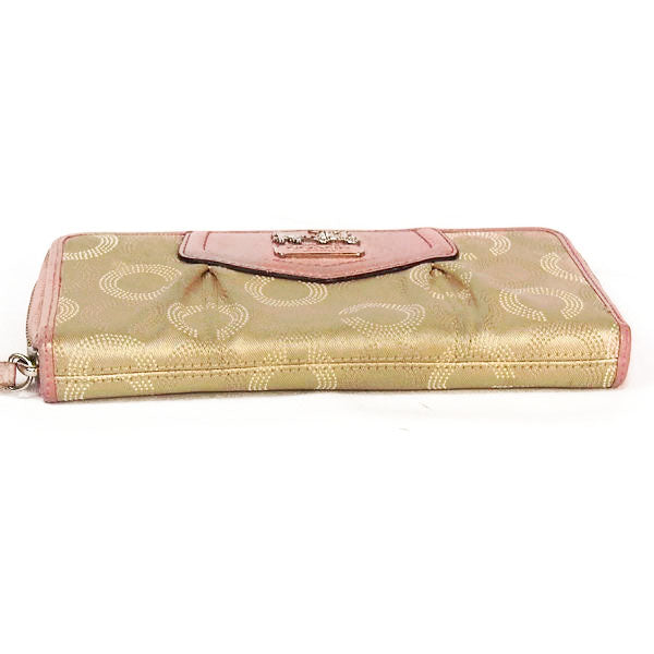 コーチ COACH 長財布
 ラウンドファスナー キャンバス 長財布 キャンバス ベージュ×ピンク 【SS】
 【中古】