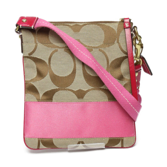 コーチ COACH ショルダーバッグ
 外ポケット付き シグネチャー  斜めかけ レザー 10129 カーキ×ピンク 【SS】
 【中古】