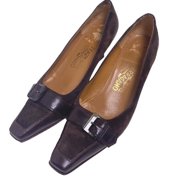 Salvatore Ferragamo Pumps
 7C Low Heel Pumps Short Boots Calf Brown [SS]
 【second hand】 