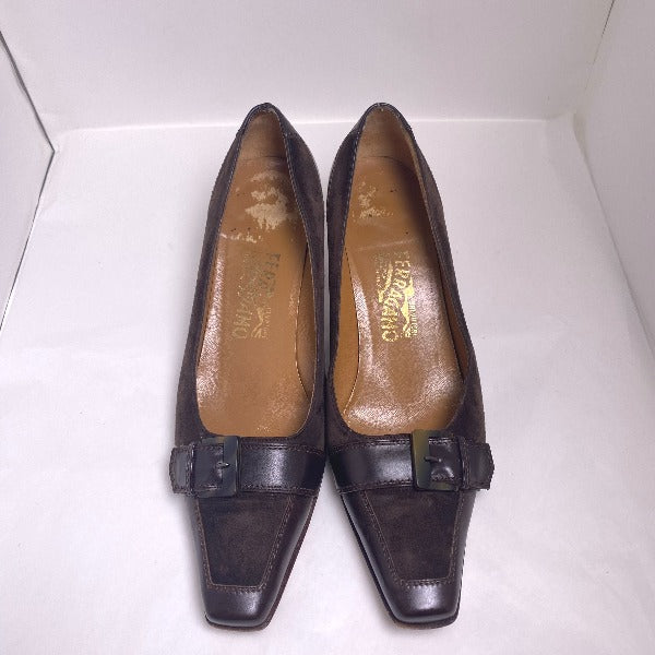 Salvatore Ferragamo Pumps
 7C Low Heel Pumps Short Boots Calf Brown [SS]
 【second hand】 