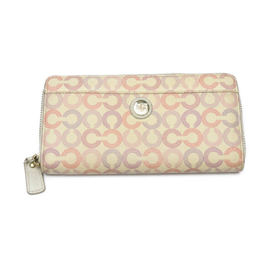 コーチ COACH 長財布
 シグネチャー ラウンドファスナー レザー ベージュ 【SS】
 【中古】