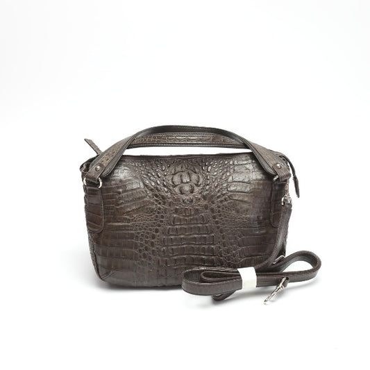 CAIMAN CROCODILE Shoulder Bag
 Crossbody bag with shoulder strap, 2-way Caiman JNK-3163, dark brown [SS]
 【second hand】 