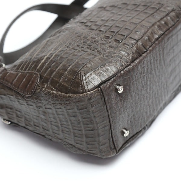 カイマンクロコダイル CAIMAN CROCODILE ショルダーバッグ
 斜めかけ ショルダーストラップ付 2WAY カイマン JNK-3163 ダークブラウン 【SS】
 【中古】