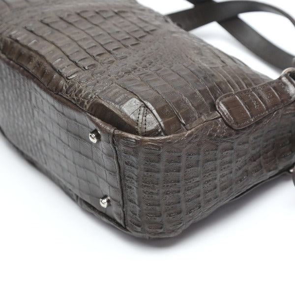 カイマンクロコダイル CAIMAN CROCODILE ショルダーバッグ
 斜めかけ ショルダーストラップ付 2WAY カイマン JNK-3163 ダークブラウン 【SS】
 【中古】