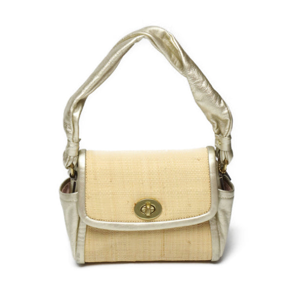 コーチ COACH ハンドバッグ
 パーカーストロートップ ハンドルポーチ レザー 42475 ベージュ×ゴールド 【SS】
 【中古】