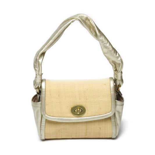 コーチ COACH ハンドバッグ
 パーカーストロートップ ハンドルポーチ レザー 42475 ベージュ×ゴールド 【SS】
 【中古】