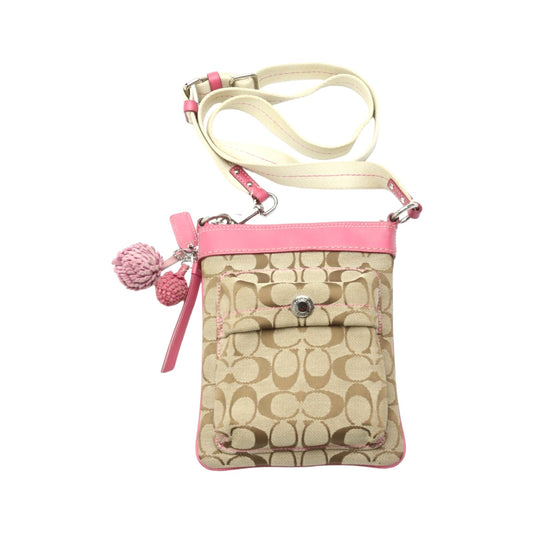 コーチ COACH ショルダーバッグ
 シグネチャー 斜めかけ キャンバス レザー 7082 カーキ×ピンク 【SS】
 【中古】