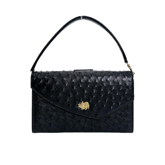 オーストリッチ ostrich ハンドバッグ
 フルポイント クラッチバッグ 一本手 ゴールド金具 オーストリッチ ブラック 【SS】
 【中古】