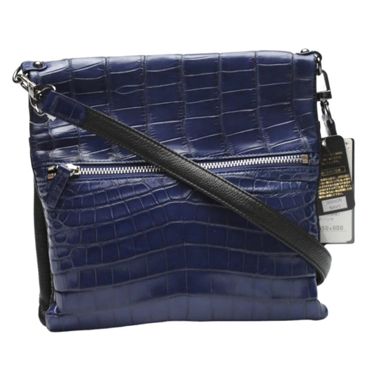 CROCODILE Shoulder Bag
 Super Soft Reversible Calfskin MJ-3093 Medium Blue 