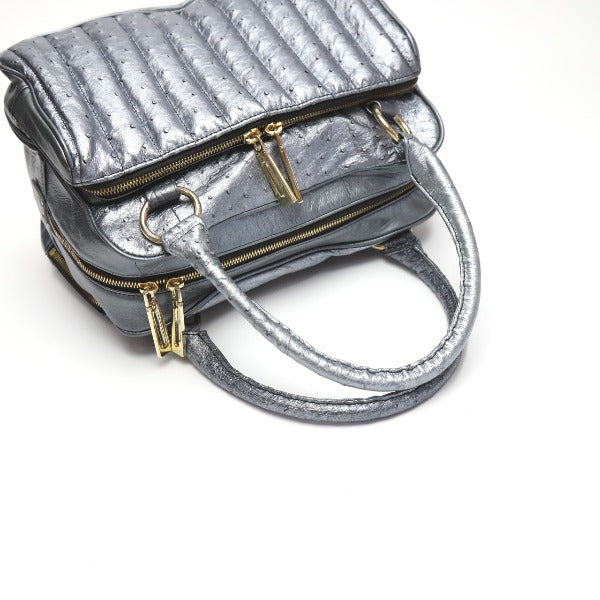 オーストリッチ ostrich ショルダーバッグ
 2WAY トリプルファスナー パール加工 ソフト オーストリッチ SB4120 スチールブルー 【SS】