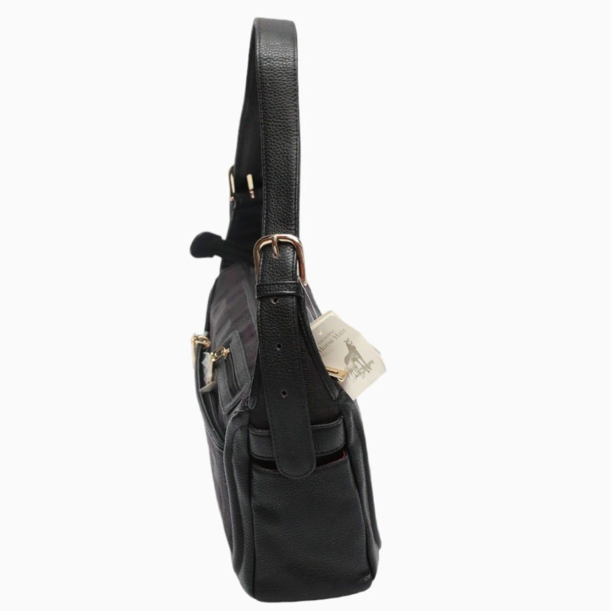 オーストリッチ ostrich ショルダーバッグ
 ホースヘアー インディゴ チェック柄 オーストリッチ SB4314 ブラック 【H】
 【中古】
