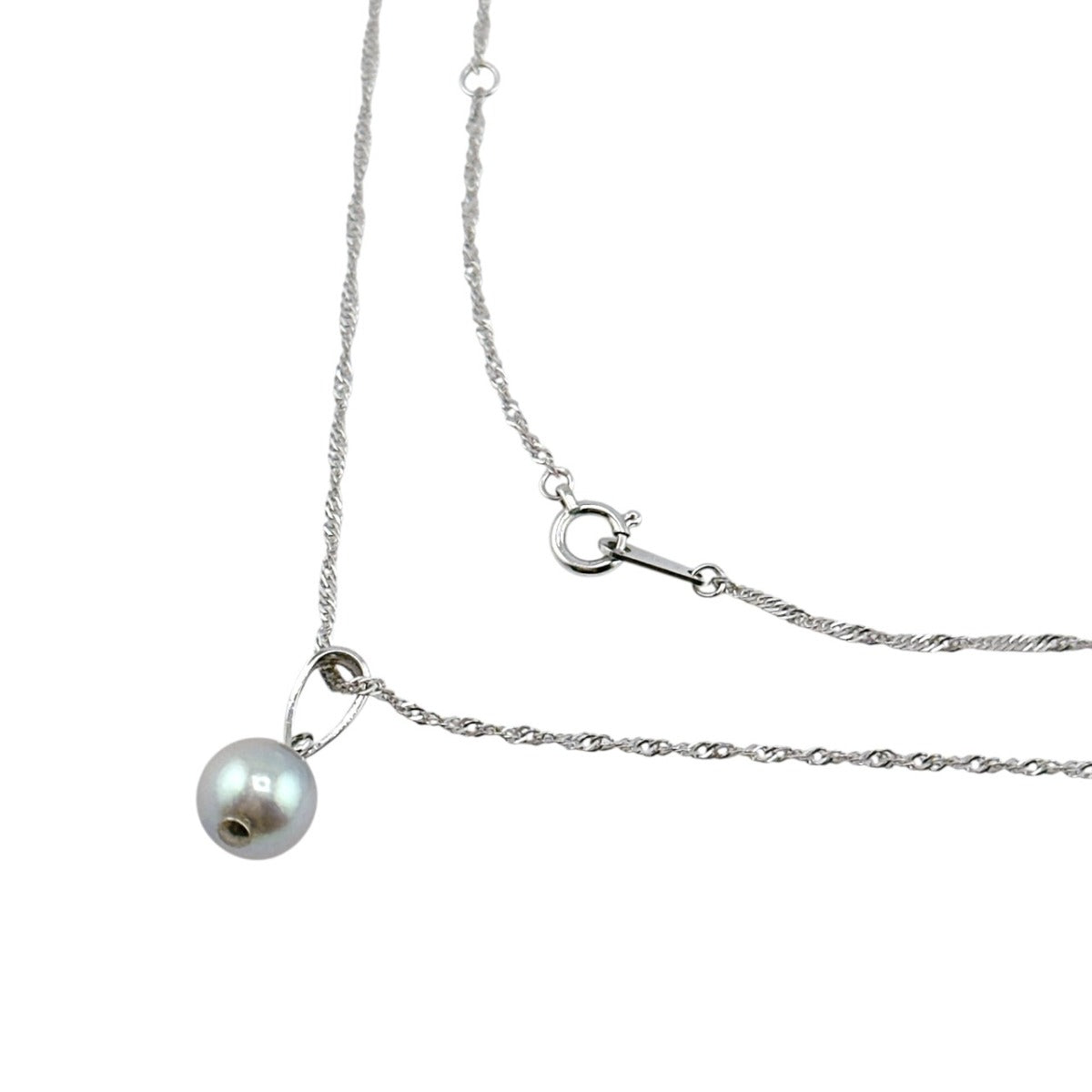 ネックレス
 パール7mm K14WG スクリューチェーン K14ホワイトゴールド シルバー 【SS】
 【中古】