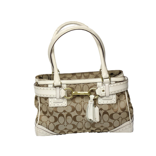 コーチ COACH ハンドバッグ
 ハンプトンズシグネチャー キャリオール トートバッグ レザー F10507 カーキ×ブラウン 【SS】
 【中古】