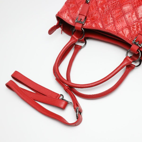 カイマンクロコダイル CAIMAN CROCODILE ショルダーバッグ
 2WAY クロコダイル ハンドバッグ クロコダイル LB7003 レッド 【H】