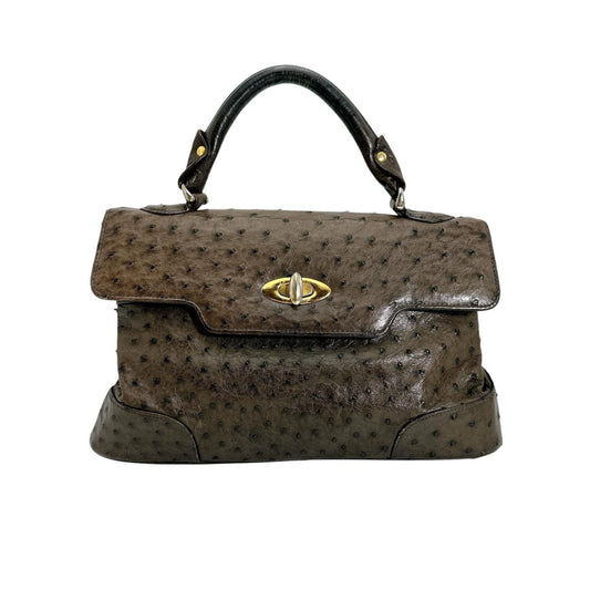 オーストリッチ ostrich ハンドバッグ
 ハンドバッグ オーストリッチ ゴールド金具 オーストリッチ ブラウン 【SS】
 【中古】