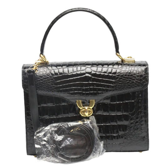 クロコダイル CROCODILE ハンドバッグ
 シャイニング クロコダイル 2WAY クロコダイル ブラック 【SS】
 【中古】