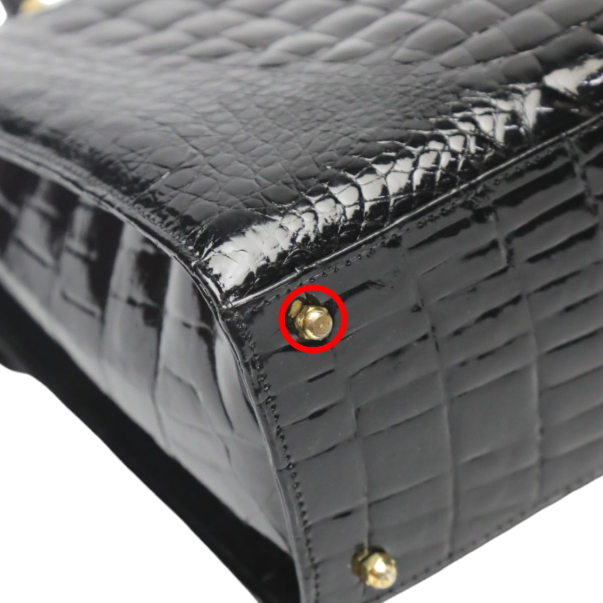 クロコダイル CROCODILE ハンドバッグ
 シャイニング クロコダイル 2WAY クロコダイル ブラック 【SS】
 【中古】