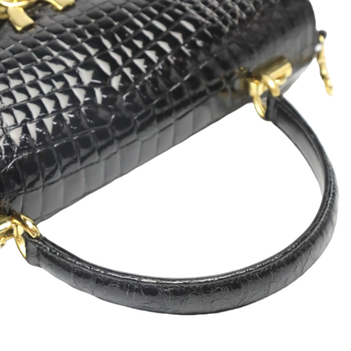 クロコダイル CROCODILE ハンドバッグ
 シャイニング クロコダイル 2WAY クロコダイル ブラック 【SS】
 【中古】
