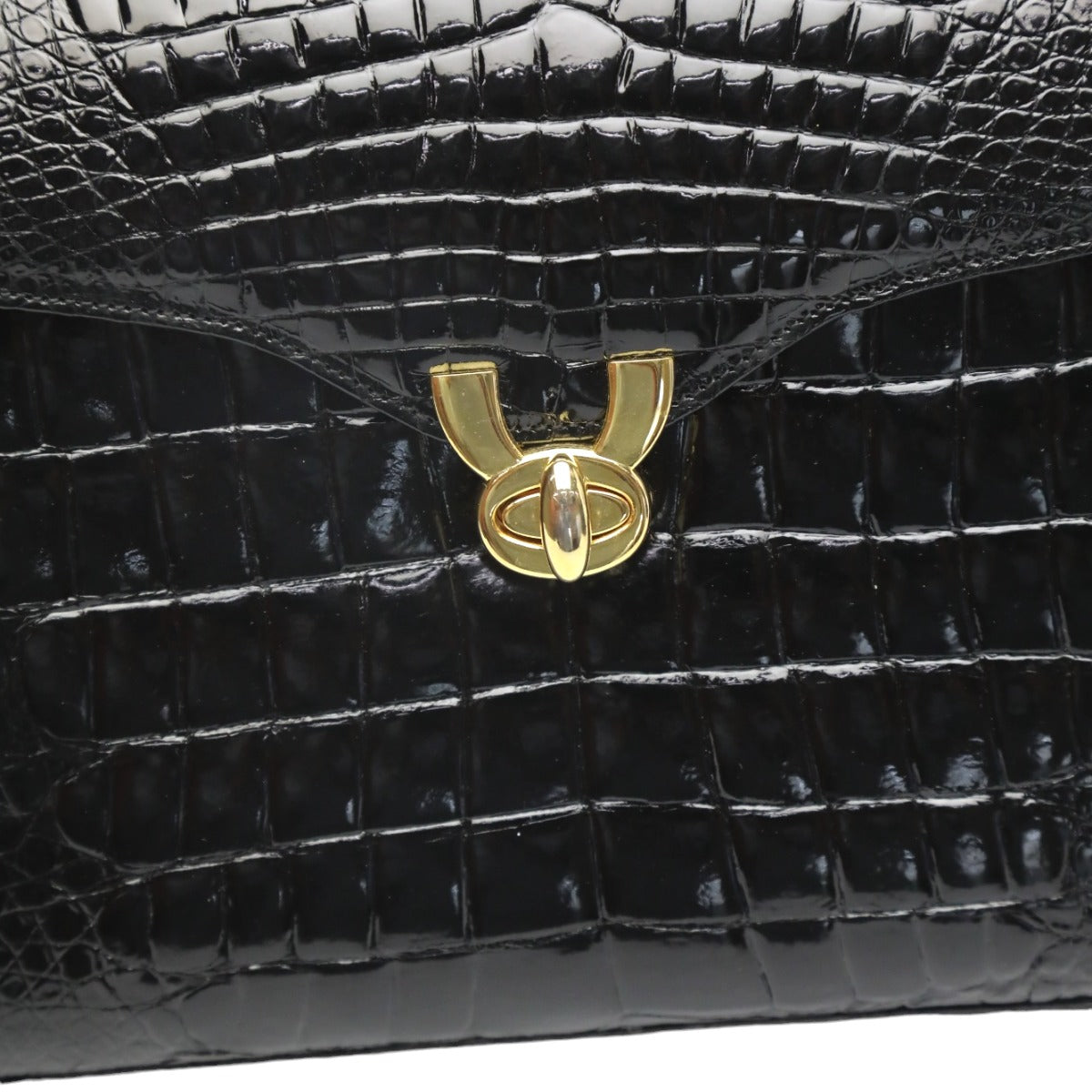 クロコダイル CROCODILE ハンドバッグ
 シャイニング クロコダイル 2WAY クロコダイル ブラック 【SS】
 【中古】