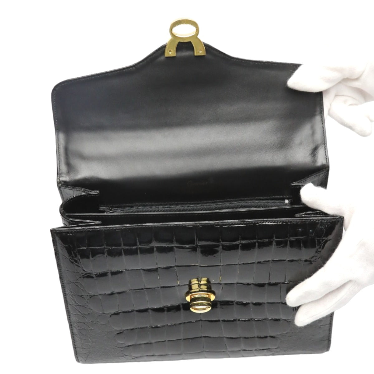 クロコダイル CROCODILE ハンドバッグ
 シャイニング クロコダイル 2WAY クロコダイル ブラック 【SS】
 【中古】