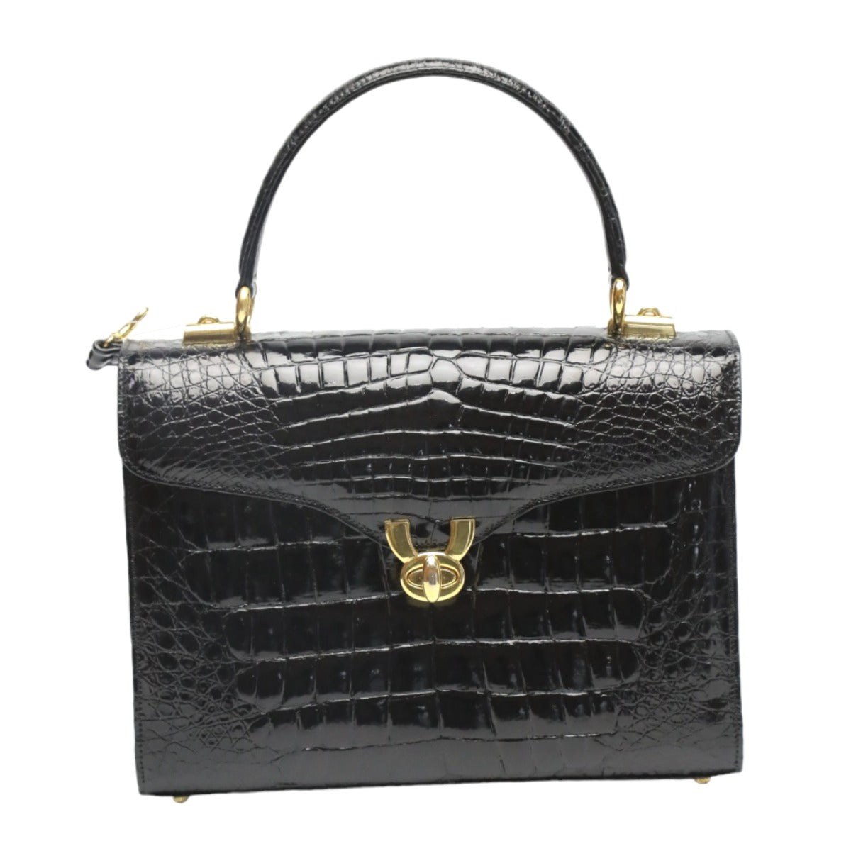 クロコダイル CROCODILE ハンドバッグ
 シャイニング クロコダイル 2WAY クロコダイル ブラック 【SS】
 【中古】
