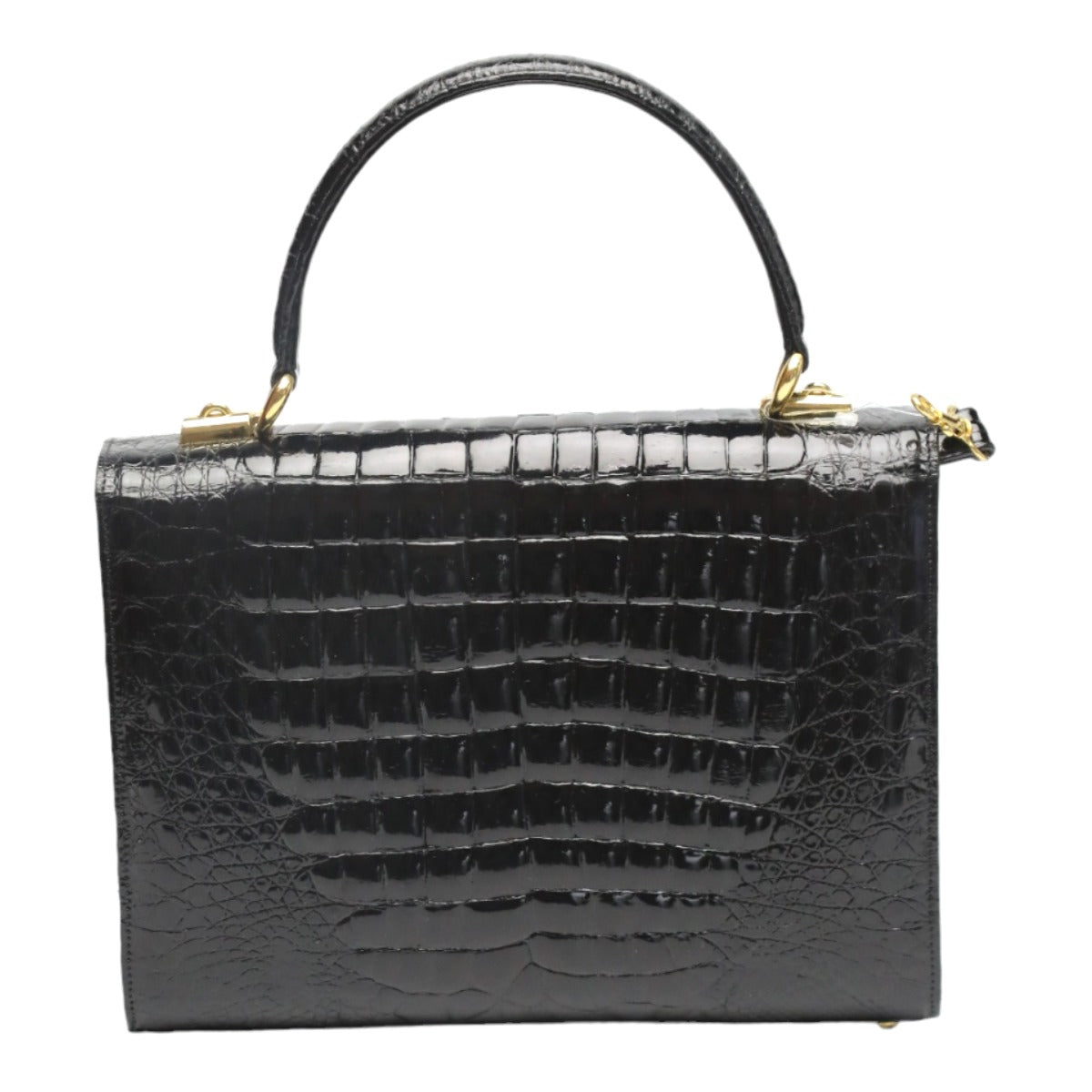 クロコダイル CROCODILE ハンドバッグ
 シャイニング クロコダイル 2WAY クロコダイル ブラック 【SS】
 【中古】