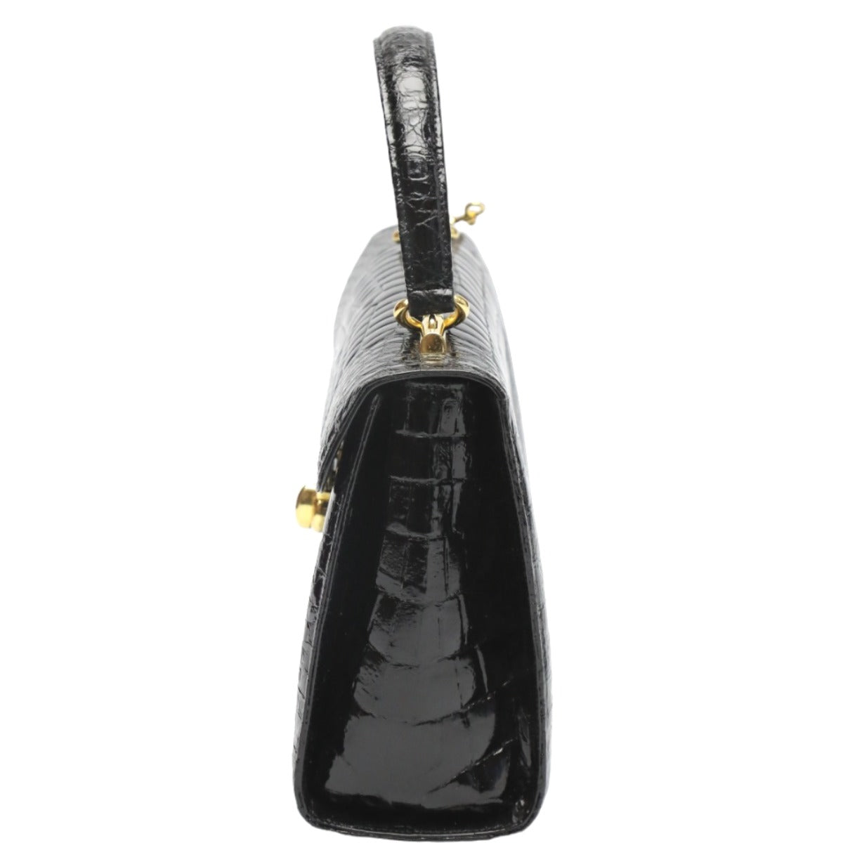 クロコダイル CROCODILE ハンドバッグ
 シャイニング クロコダイル 2WAY クロコダイル ブラック 【SS】
 【中古】