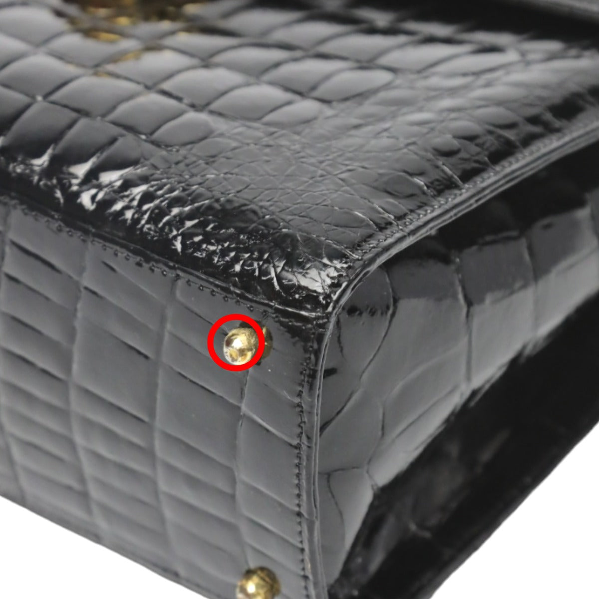 クロコダイル CROCODILE ハンドバッグ
 シャイニング クロコダイル 2WAY クロコダイル ブラック 【SS】
 【中古】