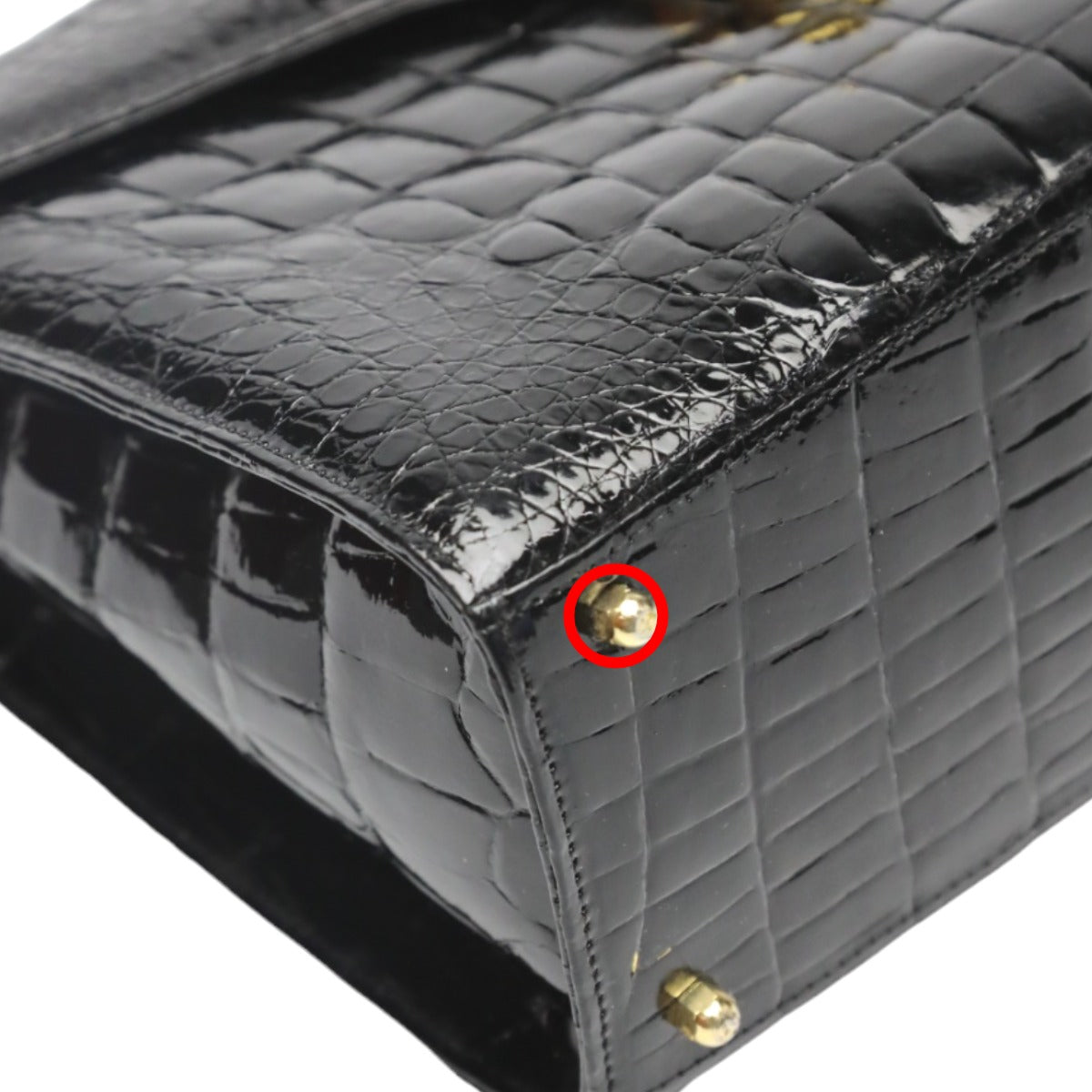 クロコダイル CROCODILE ハンドバッグ
 シャイニング クロコダイル 2WAY クロコダイル ブラック 【SS】
 【中古】