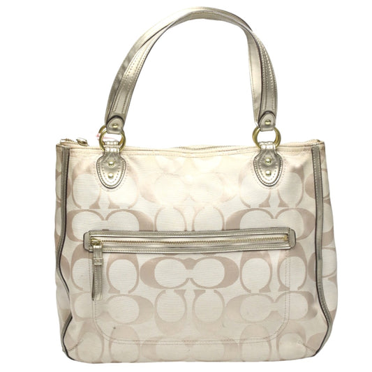 コーチ COACH トートバッグ
 ポピーシグネチャー ハリー メタリックレップス レザー 22447 ベージュ×メタリック 【SS】
 【中古】