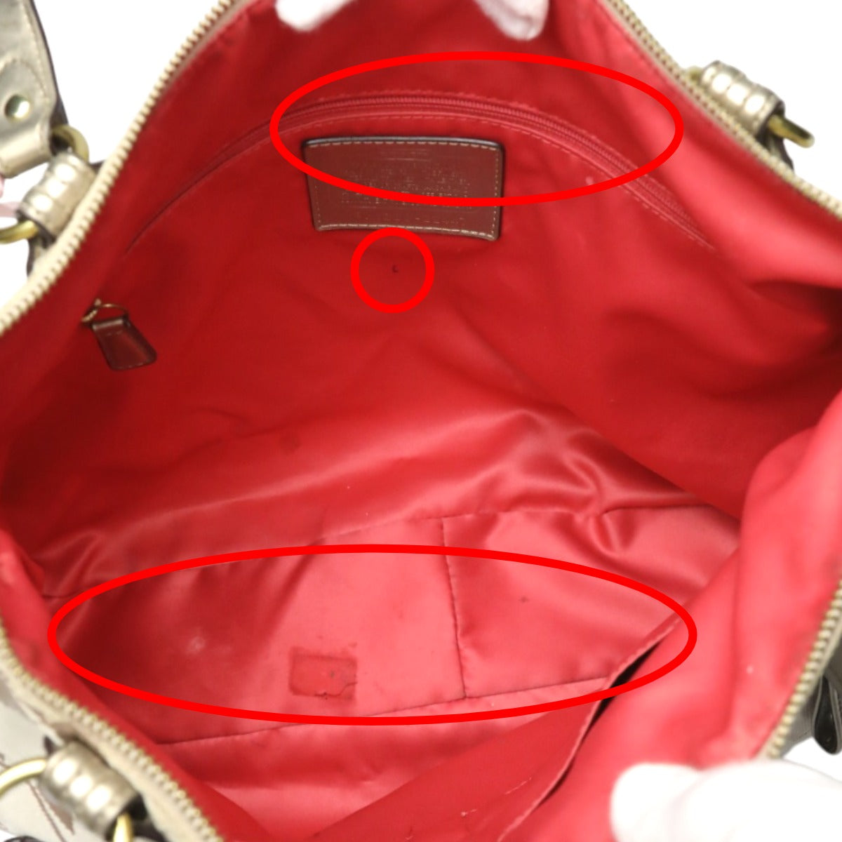 コーチ COACH トートバッグ
 ポピーシグネチャー ハリー メタリックレップス レザー 22447 ベージュ×メタリック 【SS】
 【中古】