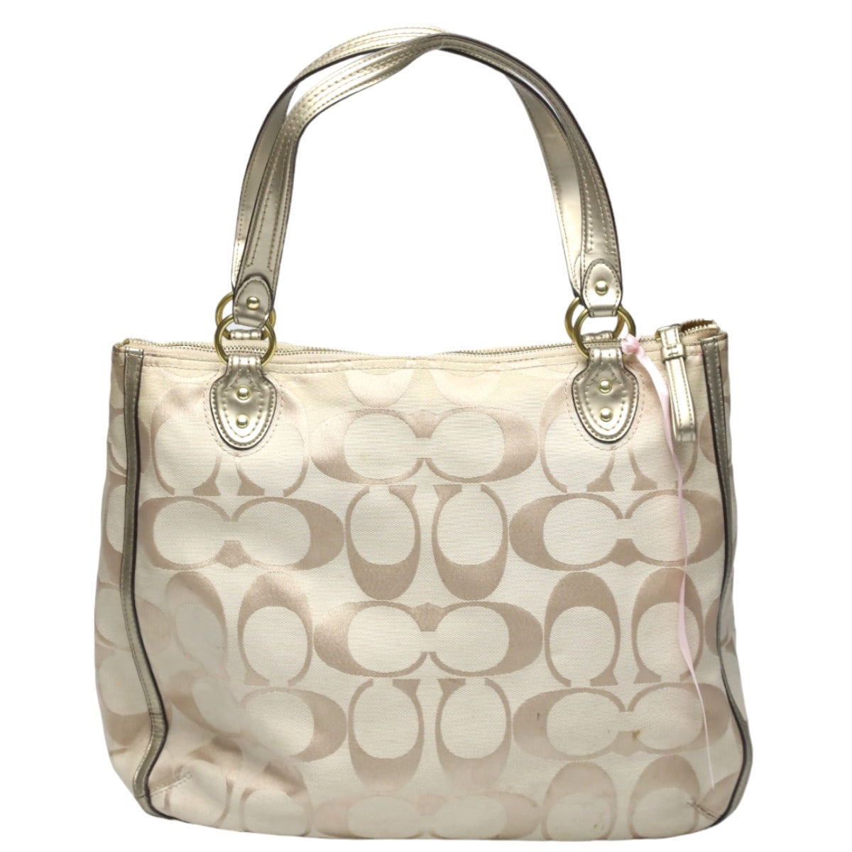 コーチ COACH トートバッグ
 ポピーシグネチャー ハリー メタリックレップス レザー 22447 ベージュ×メタリック 【SS】
 【中古】