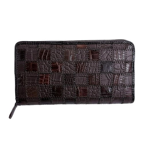 クロコダイル CROCODILE 長財布
 ラウンドファスナー マット パッチワーク クロコダイル S-541 ニコチン 【SS】
 【中古】