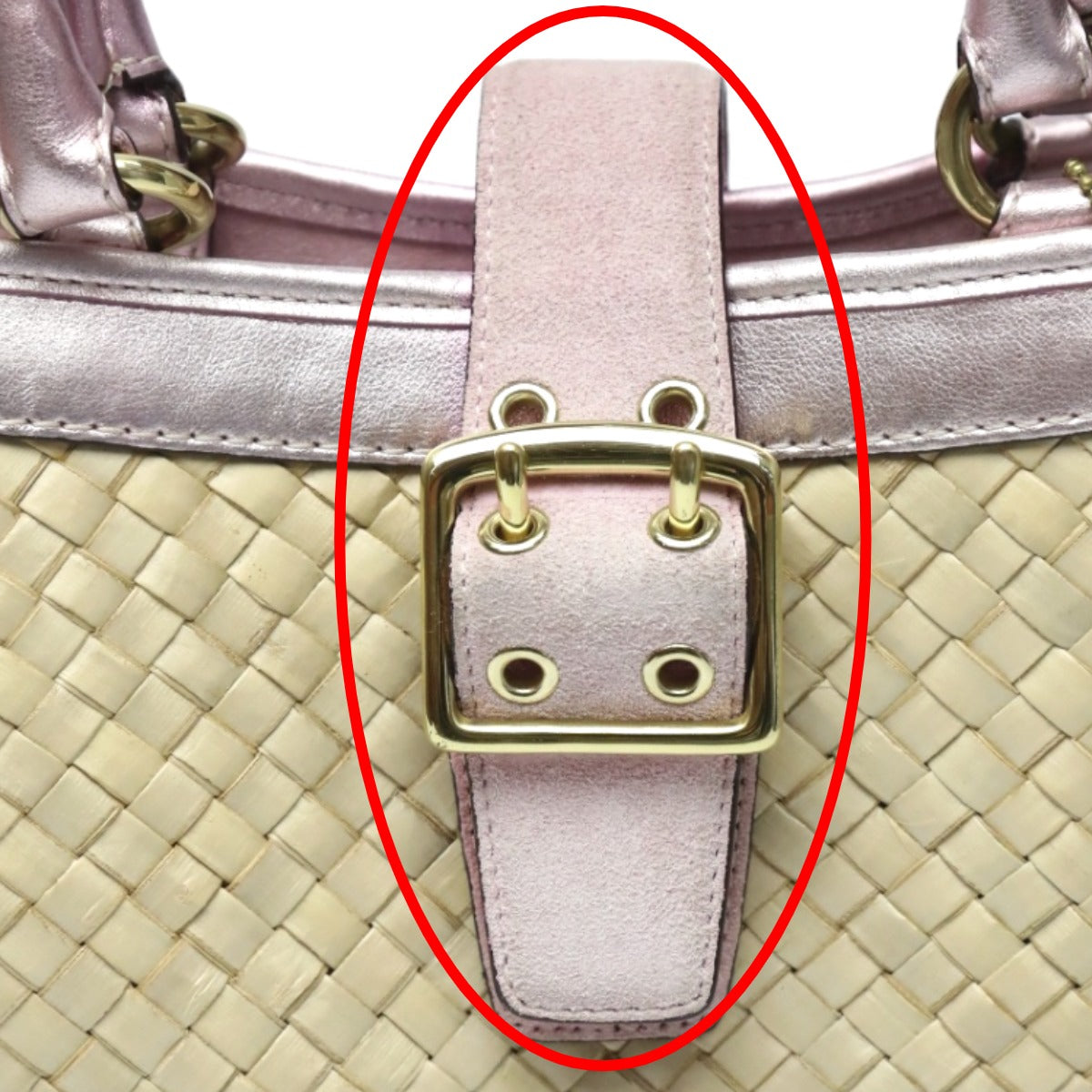 コーチ COACH ハンドバッグ
 トートバッグ 籠 ストロー レザー 4419 ピンク×ベージュ 【SS】
 【中古】