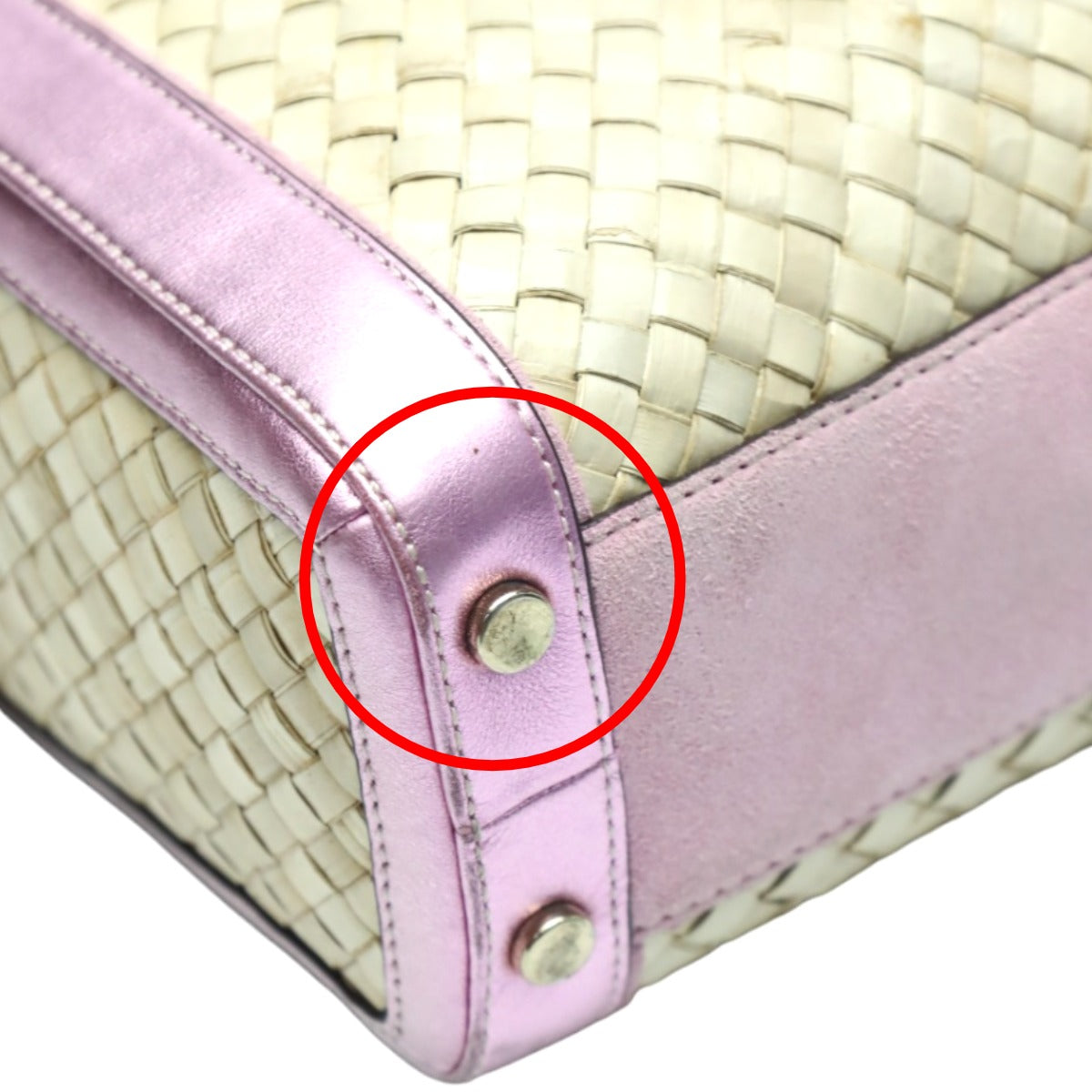 コーチ COACH ハンドバッグ
 トートバッグ 籠 ストロー レザー 4419 ピンク×ベージュ 【SS】
 【中古】