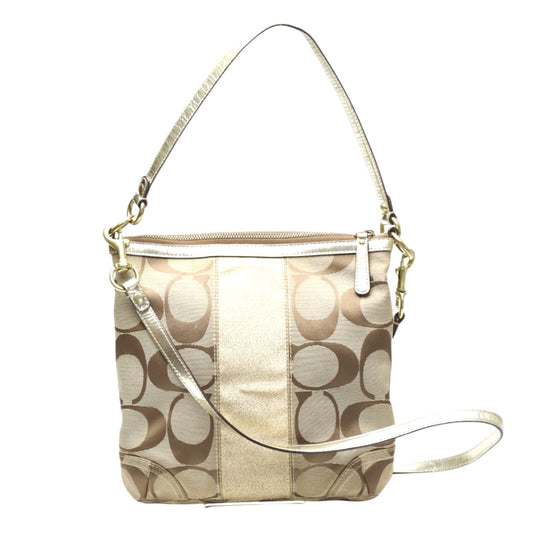 コーチ COACH ショルダーバッグ
 ストライプ シグネチャー 2WAY キャンバス 13278 ベージュ ゴールド 【SS】
 【中古】