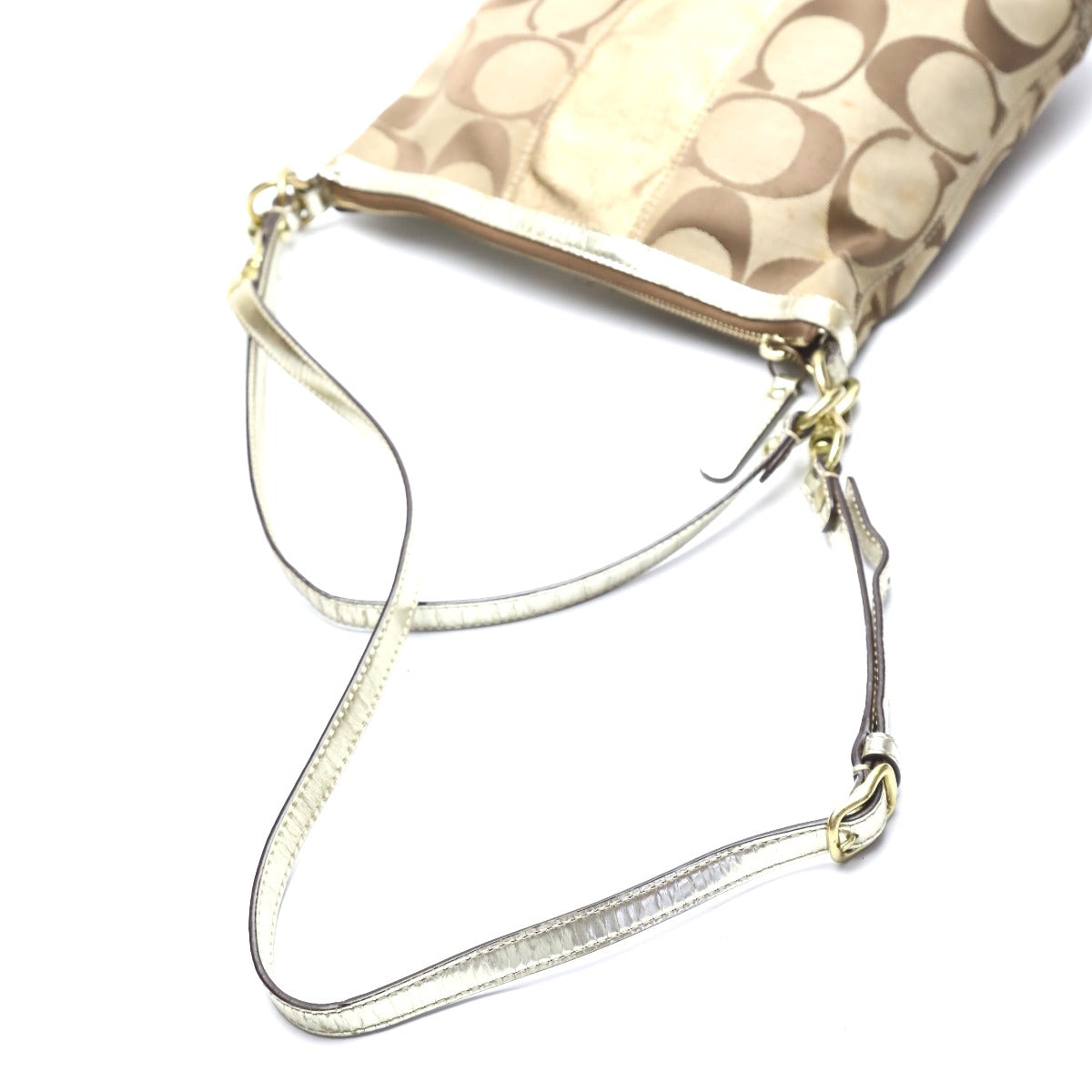 コーチ COACH ショルダーバッグ
 ストライプ シグネチャー 2WAY キャンバス 13278 ベージュ ゴールド 【SS】
 【中古】