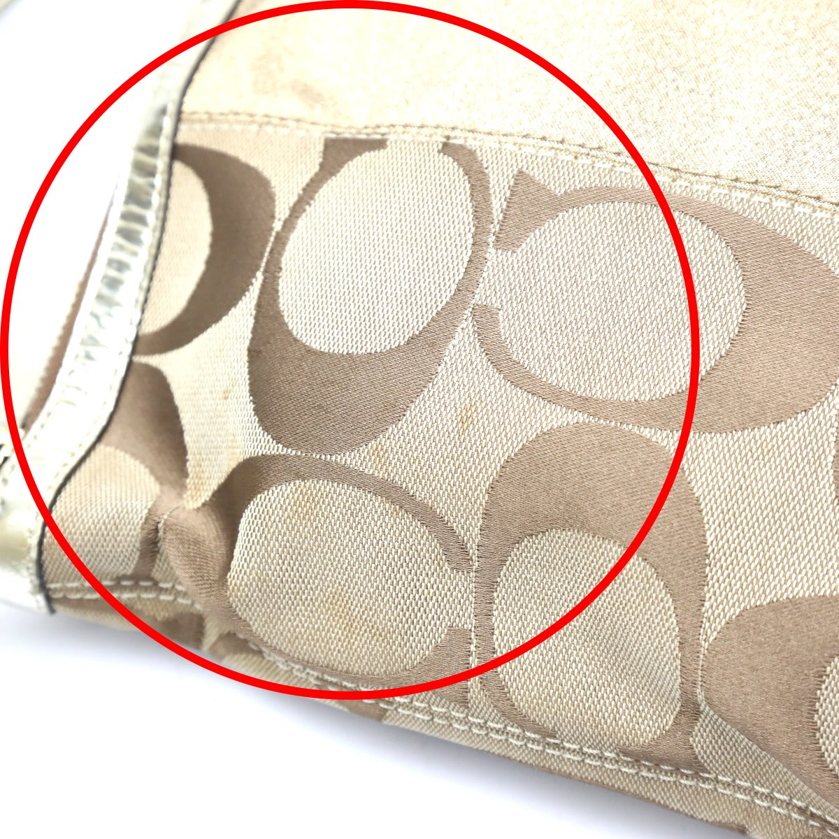コーチ COACH ショルダーバッグ
 ストライプ シグネチャー 2WAY キャンバス 13278 ベージュ ゴールド 【SS】
 【中古】