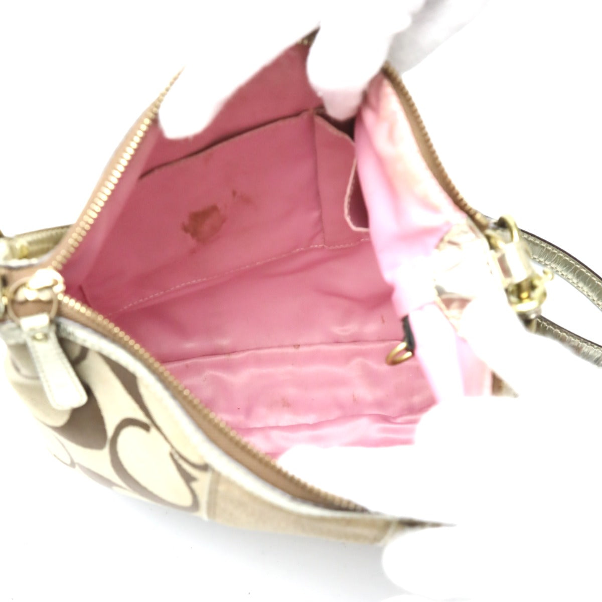 コーチ COACH ショルダーバッグ
 ストライプ シグネチャー 2WAY キャンバス 13278 ベージュ ゴールド 【SS】
 【中古】
