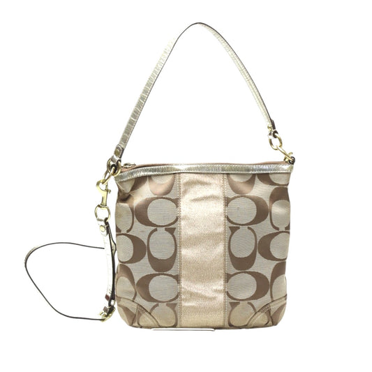 コーチ COACH ショルダーバッグ
 ストライプ シグネチャー 2WAY キャンバス 13278 ベージュ ゴールド 【SS】
 【中古】